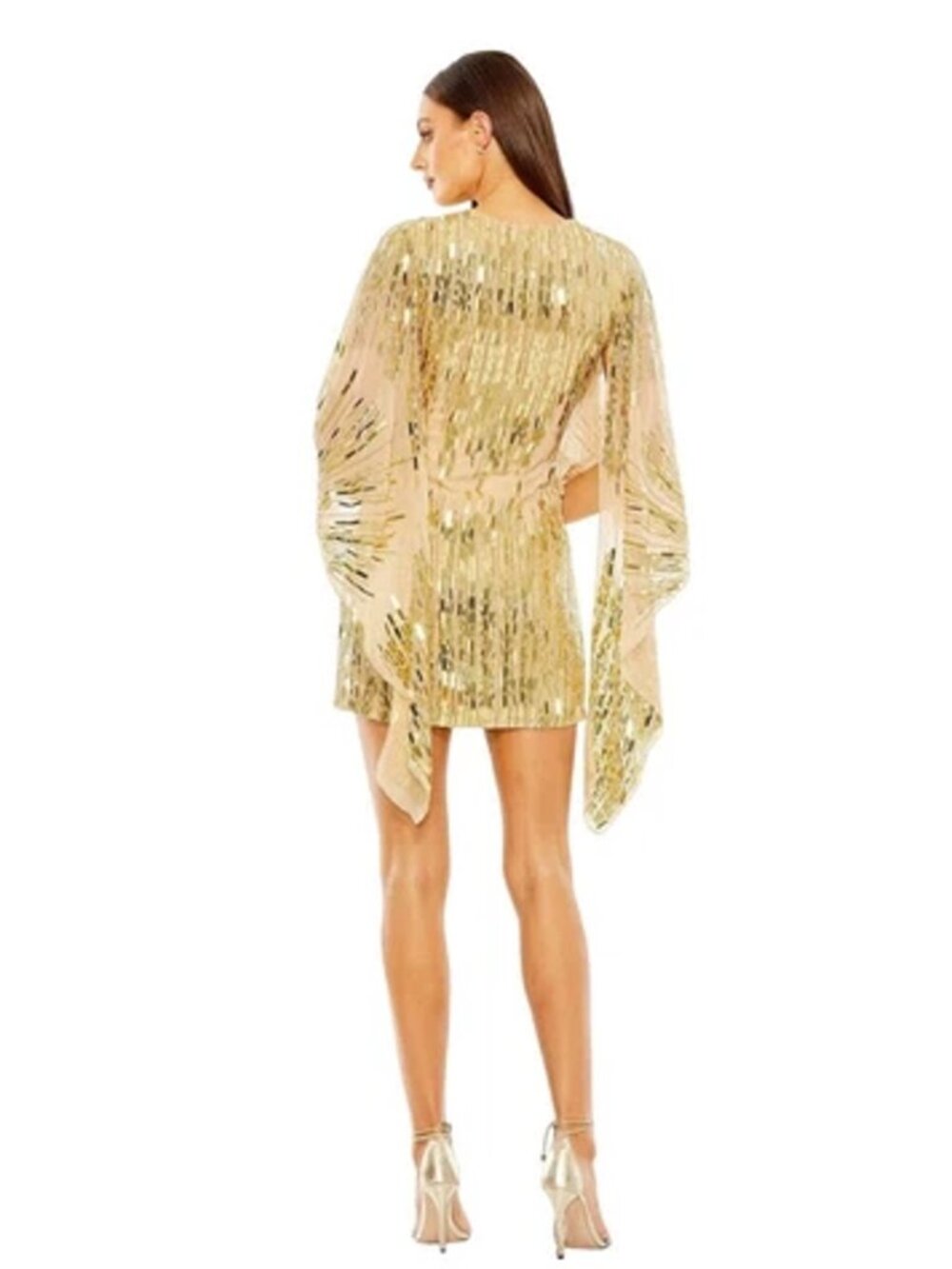 MAC DUGGAL Cape Sleeve Embellished Sequin Wrap Dress NWT - Picture 4 of 12